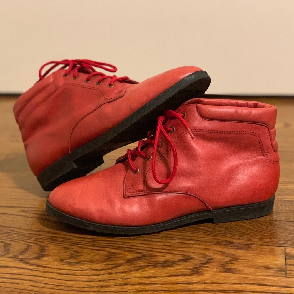 Danexx Red Leather Ankle Boots Lace Up